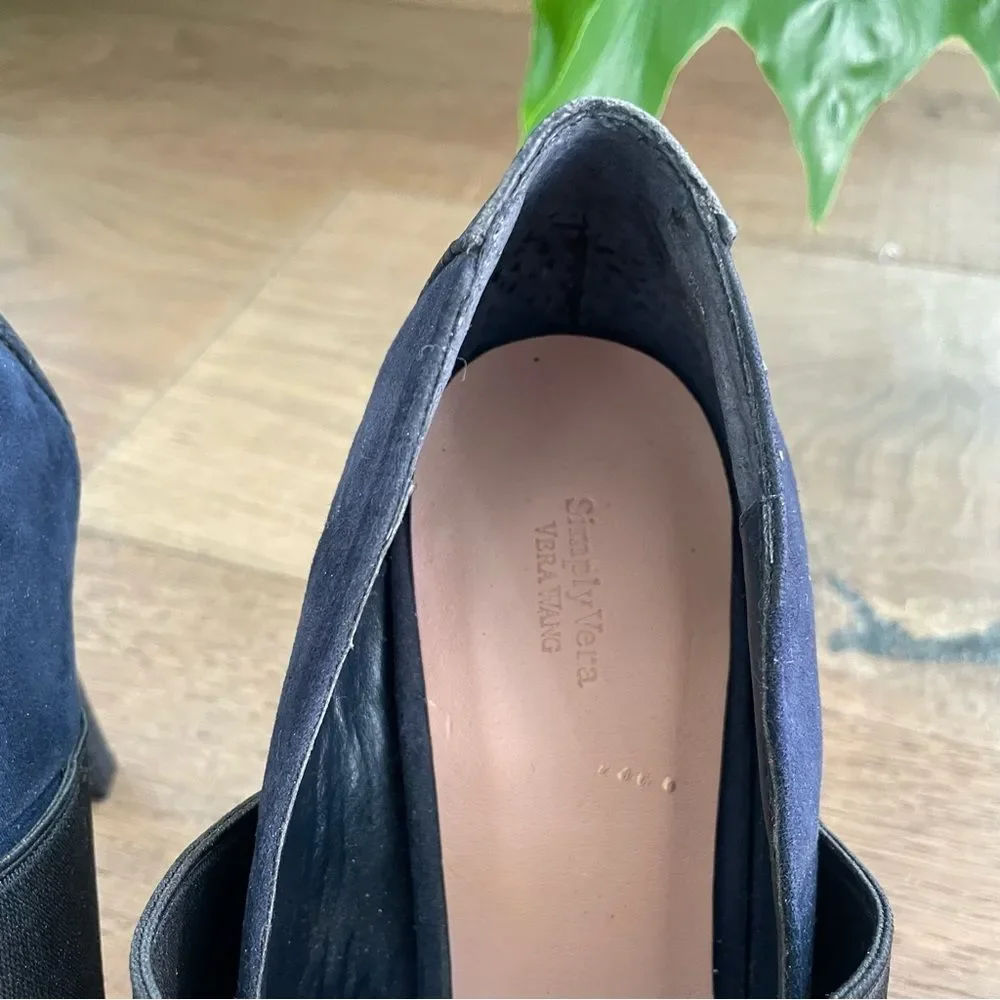 Simply Vera Vera Wang Navy Blue Suede and Faux Snakeskin Print Women Heels  8.5